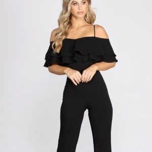 Off the shoulder popover jumpsuit